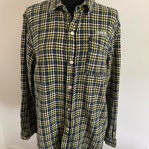 Burton Ronin Vintage Men's Navy and Yellow Plaid‎ Shirt